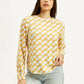 Women's Geometric White Round Neck Top - Front View