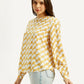 Women's Geometric White Round Neck Top - Side View