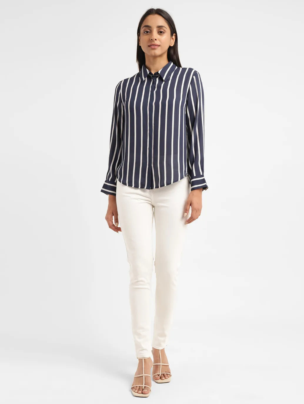Women's Striped Shirt Collar Shirt - 2d02f350-1e73-45cd-b523-36aed0719684 View