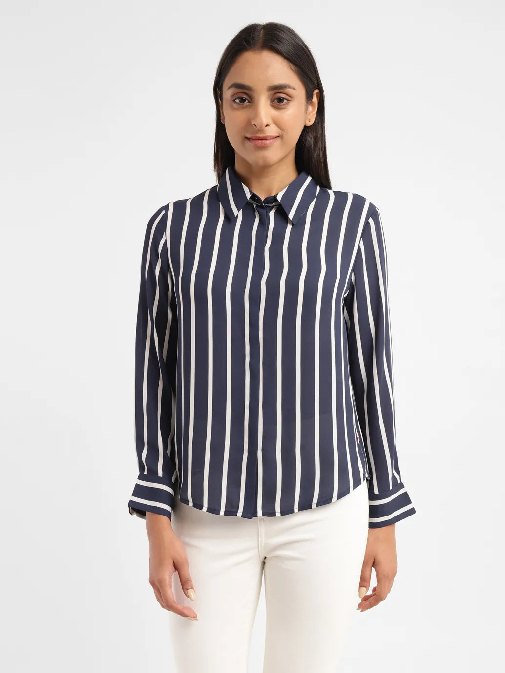 Women's Striped Shirt Collar Shirt - 7ebc6563-31cd-40ee-84b7-529e92d5c814 View