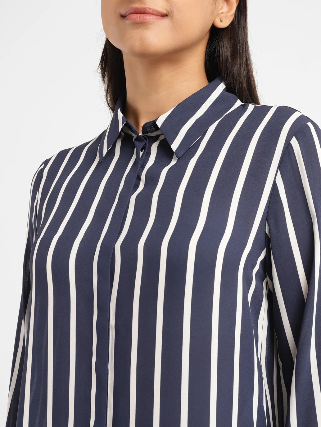 Women's Striped Shirt Collar Shirt - 02f1d77e-2298-41fb-915d-d1a0ee1c9db9 View