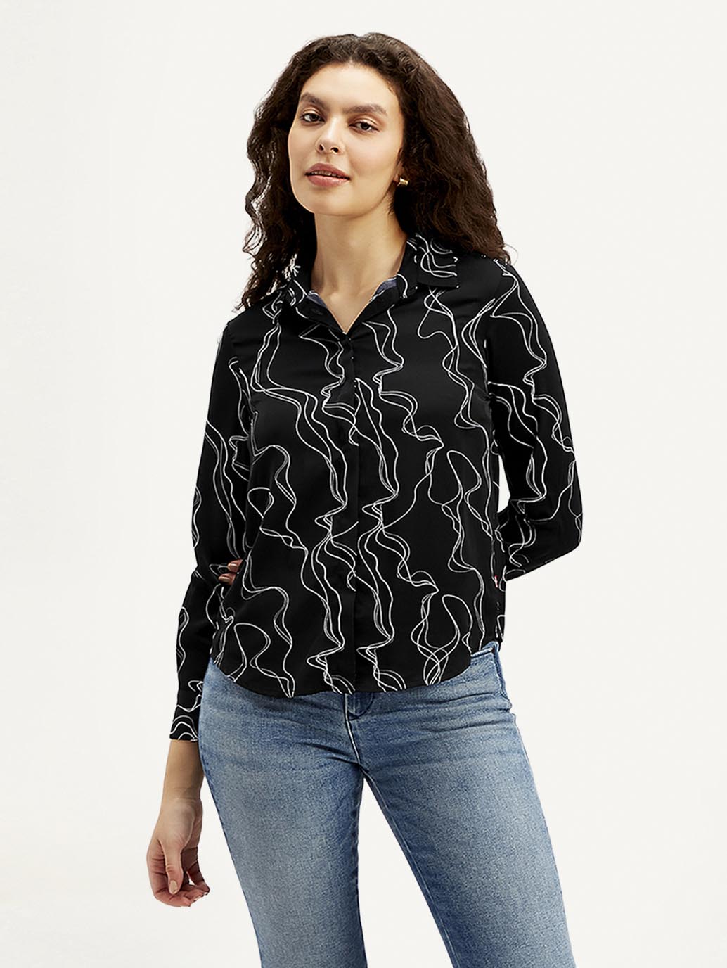 Women's Abstract Spread Collar Shirt - Front View