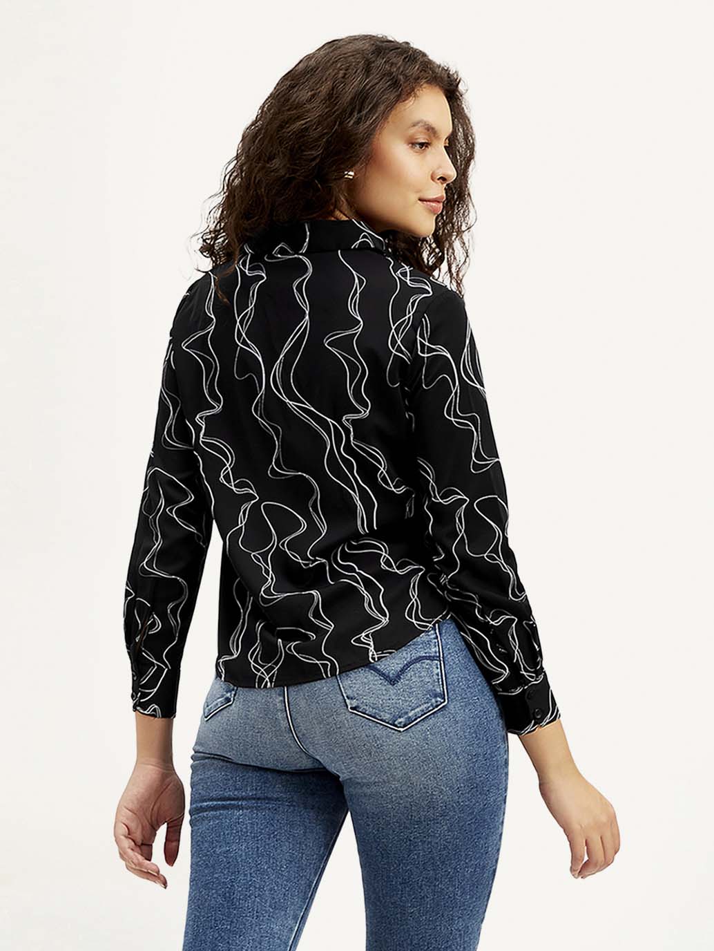 Women's Abstract Spread Collar Shirt - Back View