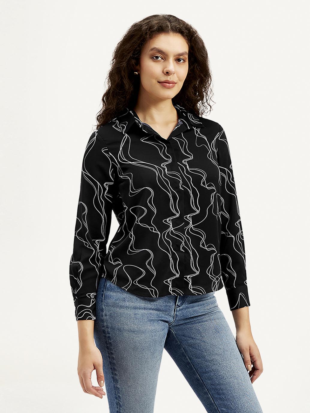 Women's Abstract Spread Collar Shirt - Side View