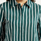 Women's Striped Green Spread Collar Shirt - Detail View