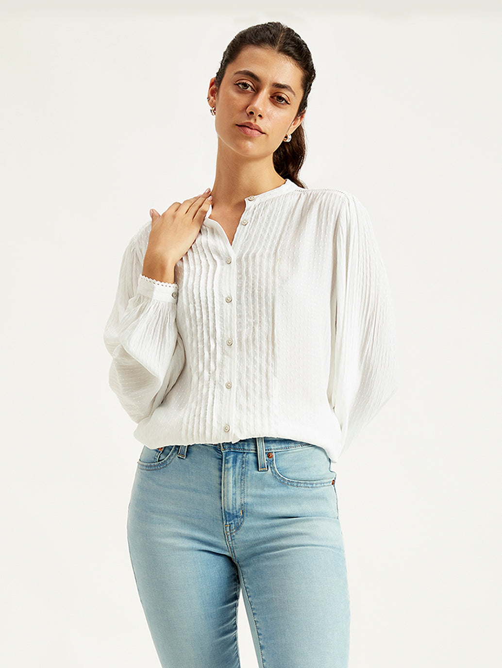 Women's Self Design Band Neck Top - Styleshot View