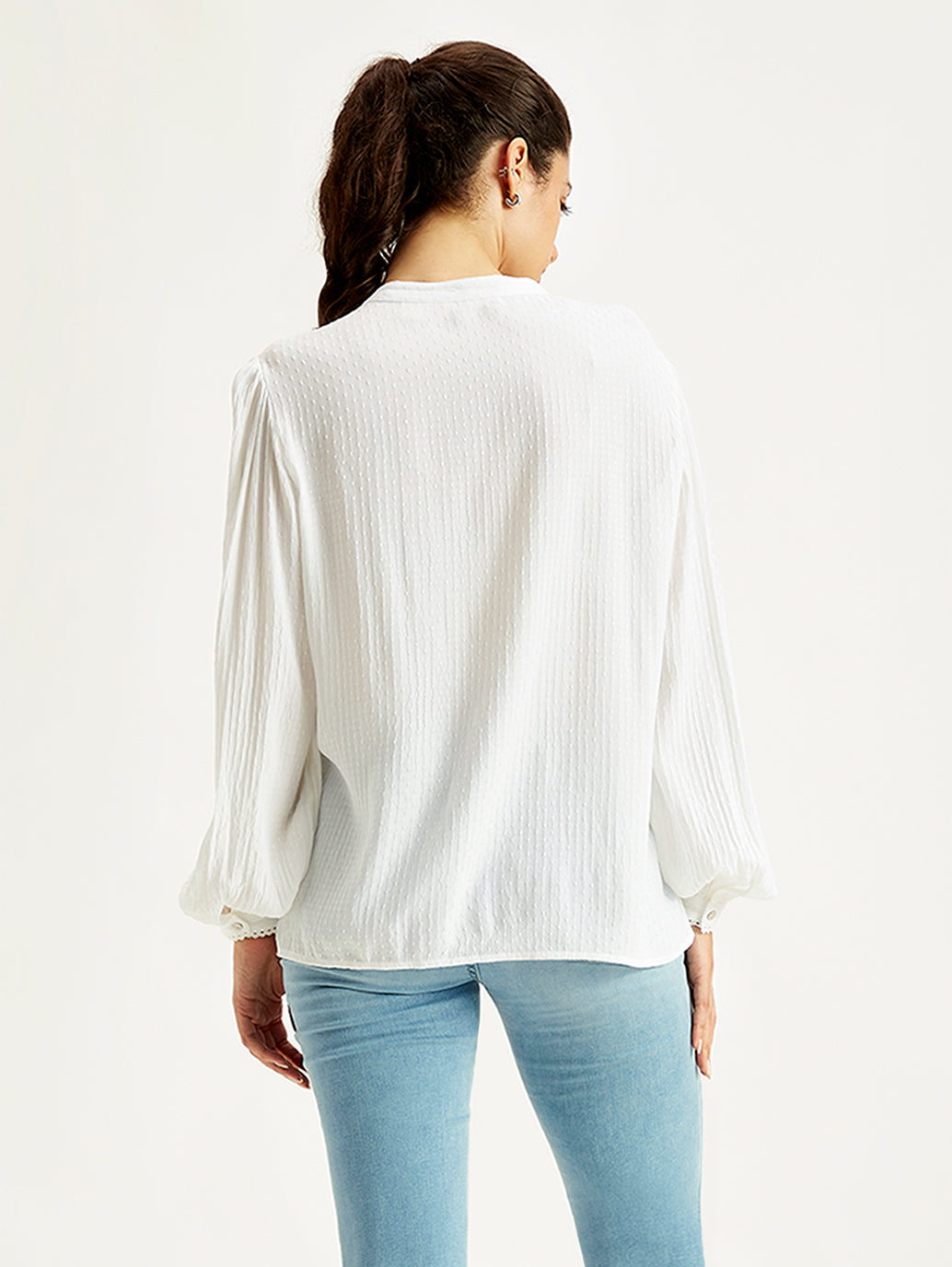 Women's Self Design Band Neck Top - Back View