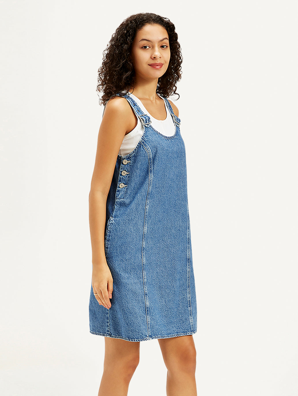 Women's Solid Blue Scoop Neck Denim Dress - e5cf7ec6-9f6e-4077-8168-85cc6cd0e7c0 View