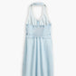 Women's Solid Light Blue Crew Neck Denim Dress - lay View