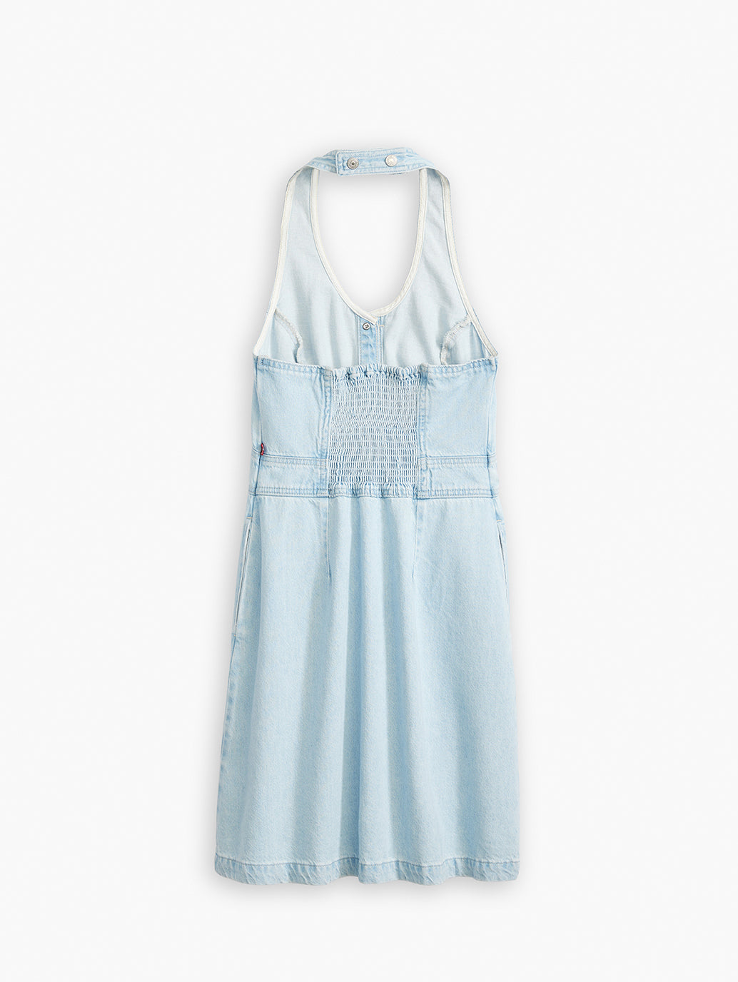 Women's Solid Light Blue Crew Neck Denim Dress - lay View