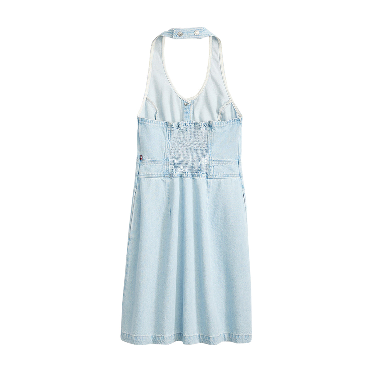 Women's Solid Light Blue Crew Neck Denim Dress - 2 View