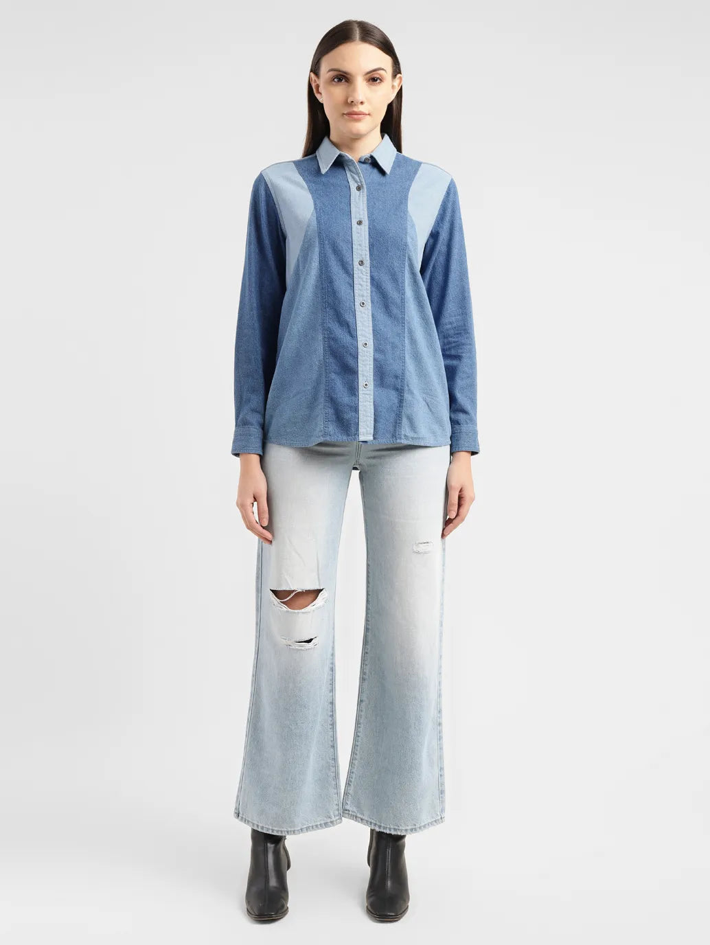 Women's Colorblock Spread Collar Shirt - 264f5fab-28af-41a7-8338-835d65d18d81 View
