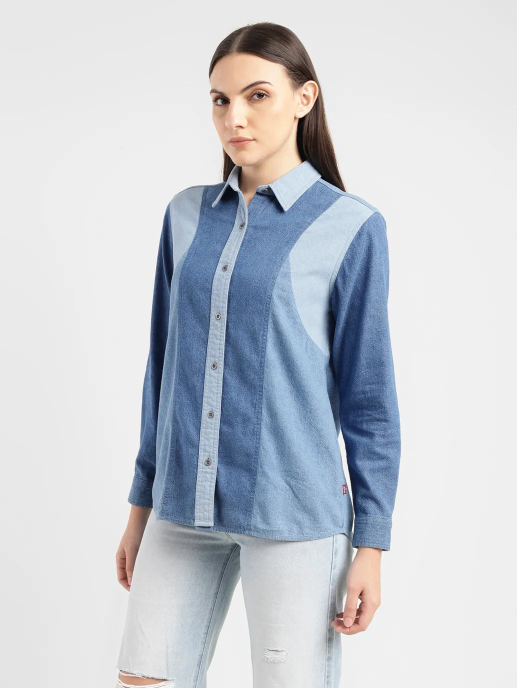 Women's Colorblock Spread Collar Shirt - 2e1d33bb-714d-4811-b0a3-8d5cb79c48ce View