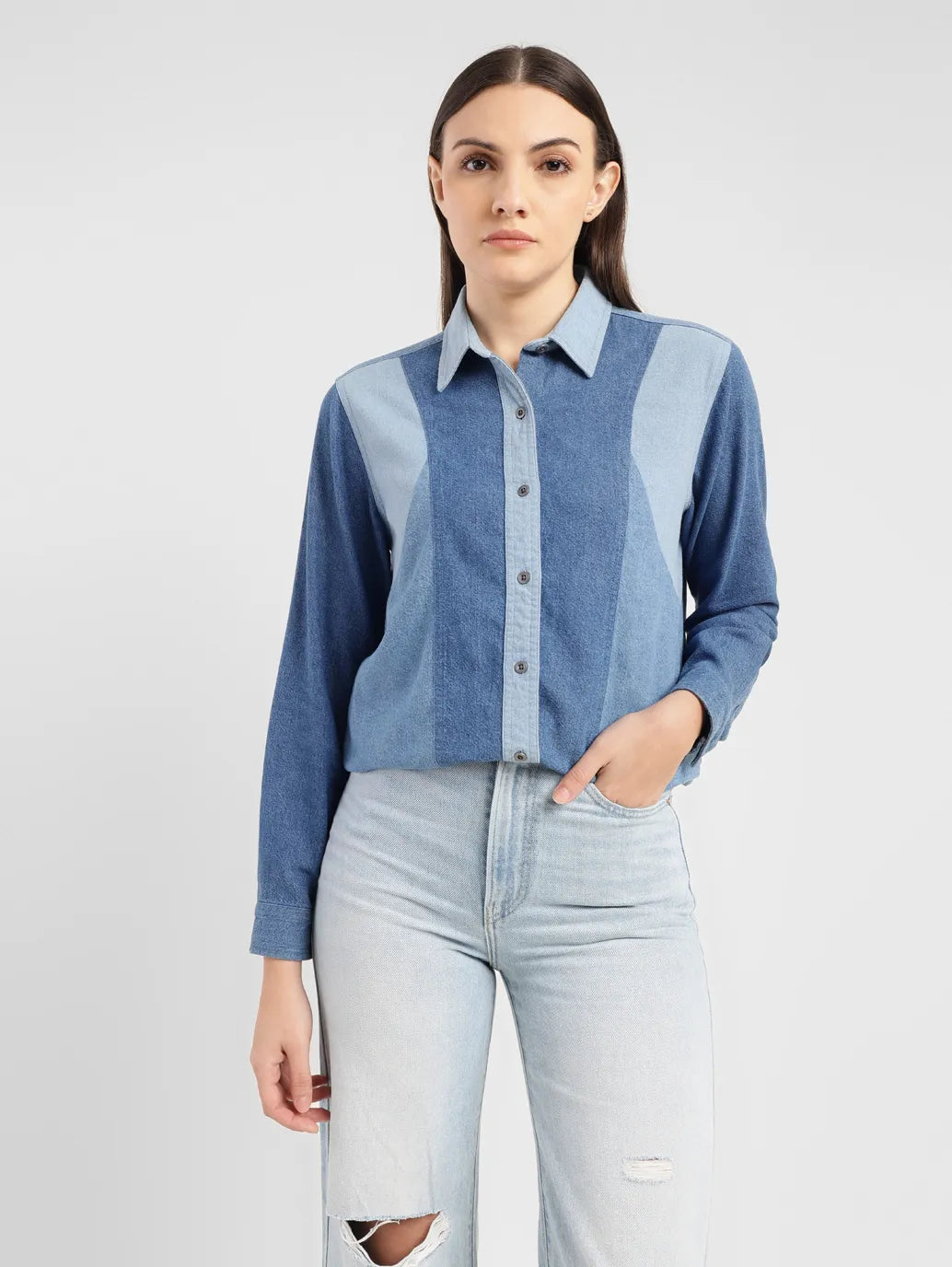 Women's Colorblock Spread Collar Shirt - ff2d3f24-09fe-4056-804a-8e2c39650d2e View