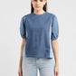 Women's Colorblock Indigo Round Neck Denim Top - e281b764-f64c-4864-b1c6-70ba76cc457f View