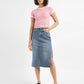 Women's Mid Rise Blue Solid Skirt - ModelFront View