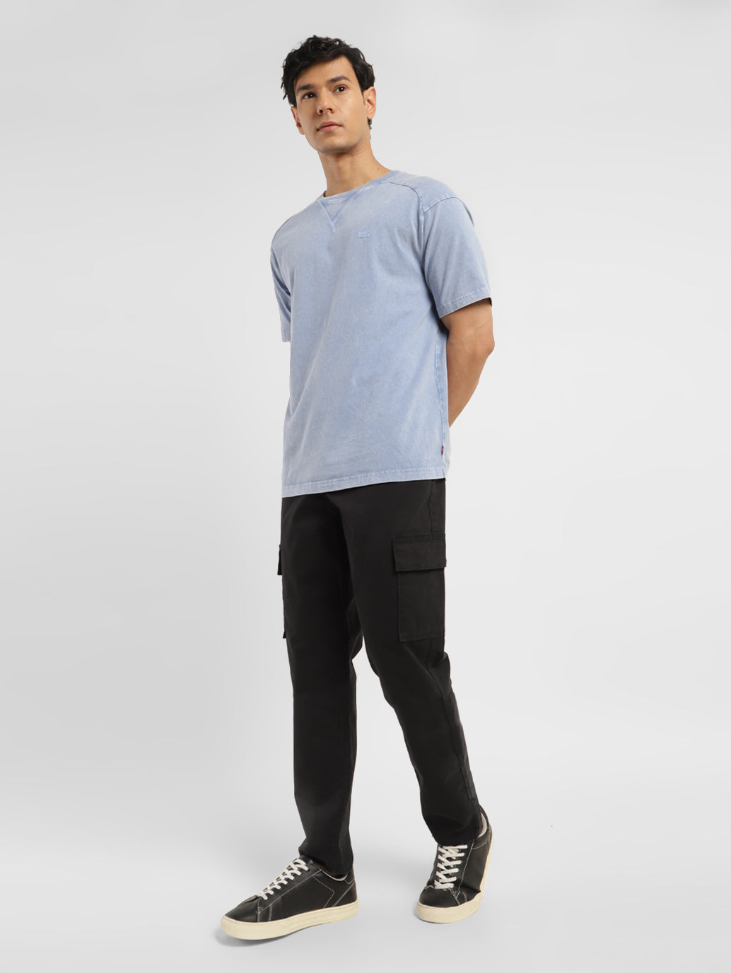 Men's Black Loose Fit Cargo Trousers - StyleShot View