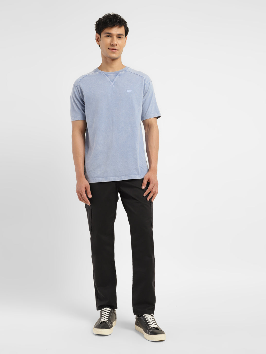 Men's Black Loose Fit Cargo Trousers - ModelFront View