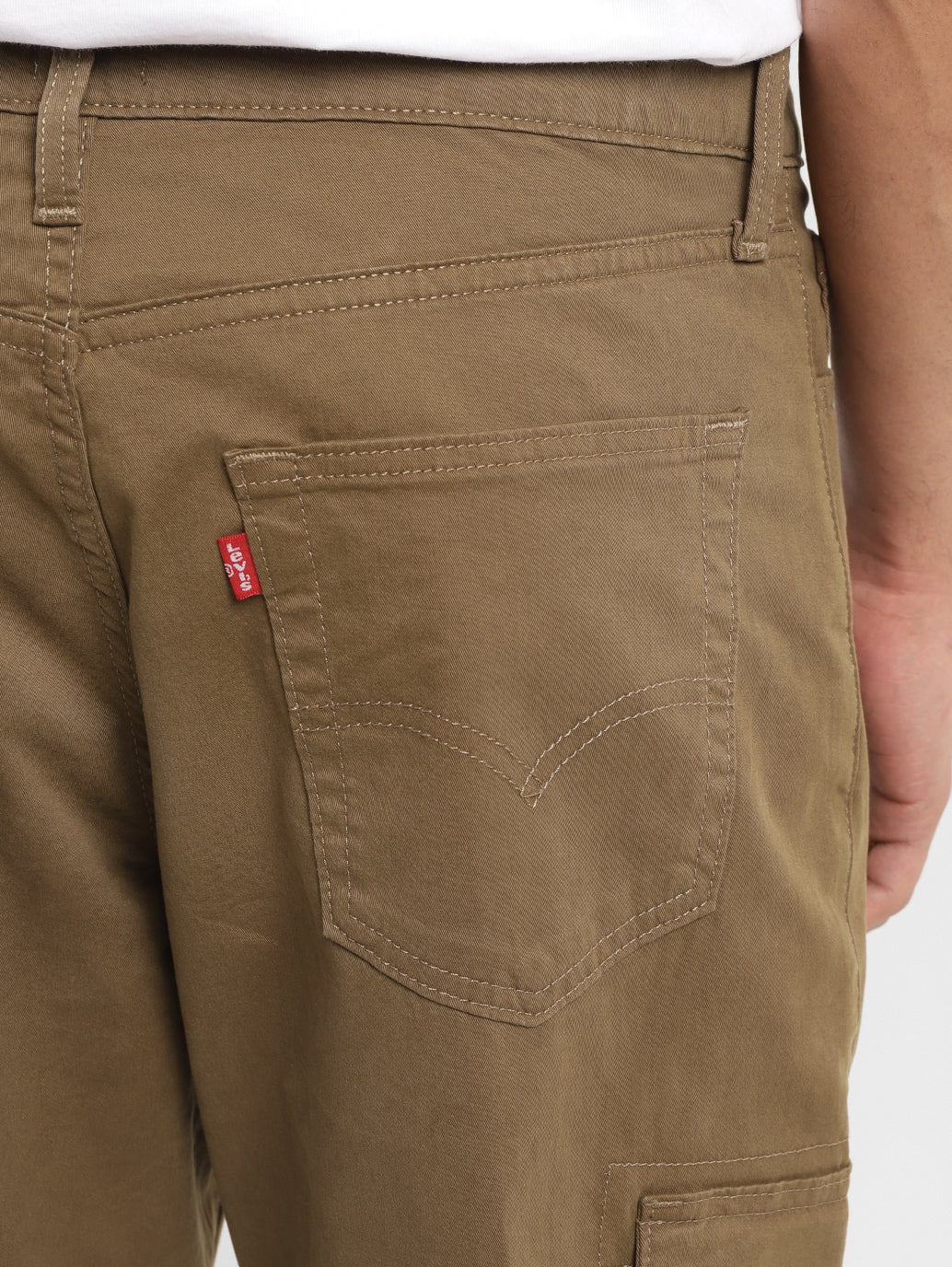 Men's Brown Loose Fit Cargo Trousers - BackDetails View