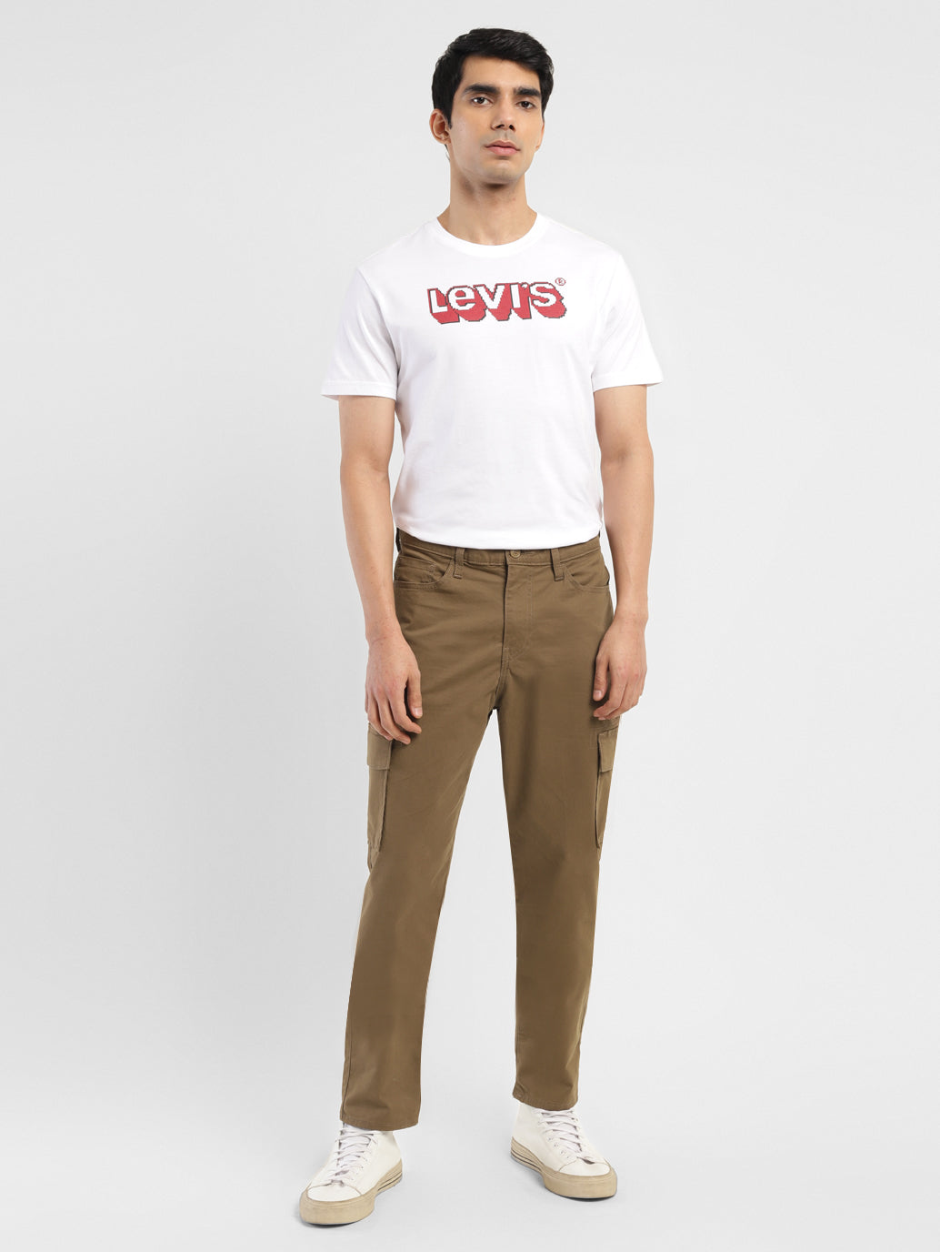 Men's Brown Loose Fit Cargo Trousers - ModelFront View