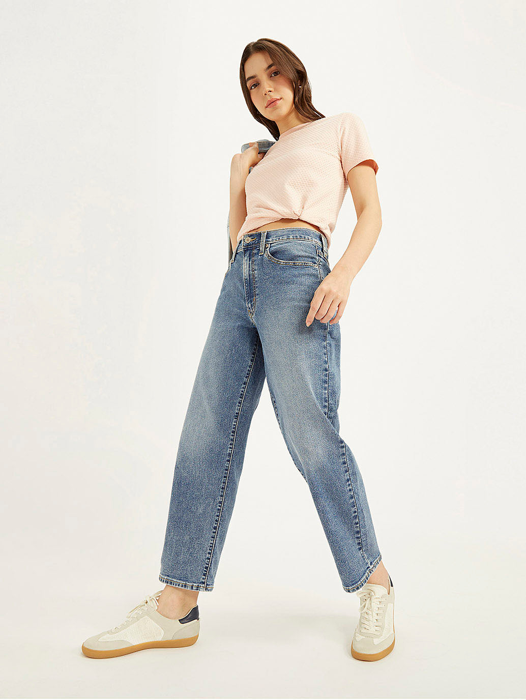Women's 94 Blue Baggy Fit Mid Rise Jeans - Elevated View