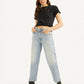 Women's 94 Blue Baggy Fit Mid Rise Jeans - Elevated View