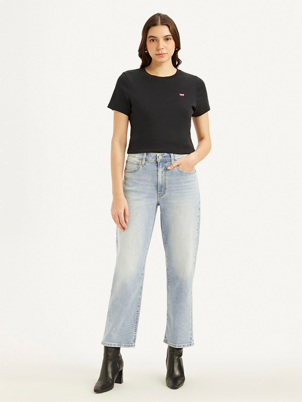 Women's 94 Blue Baggy Fit Mid Rise Jeans - Front View