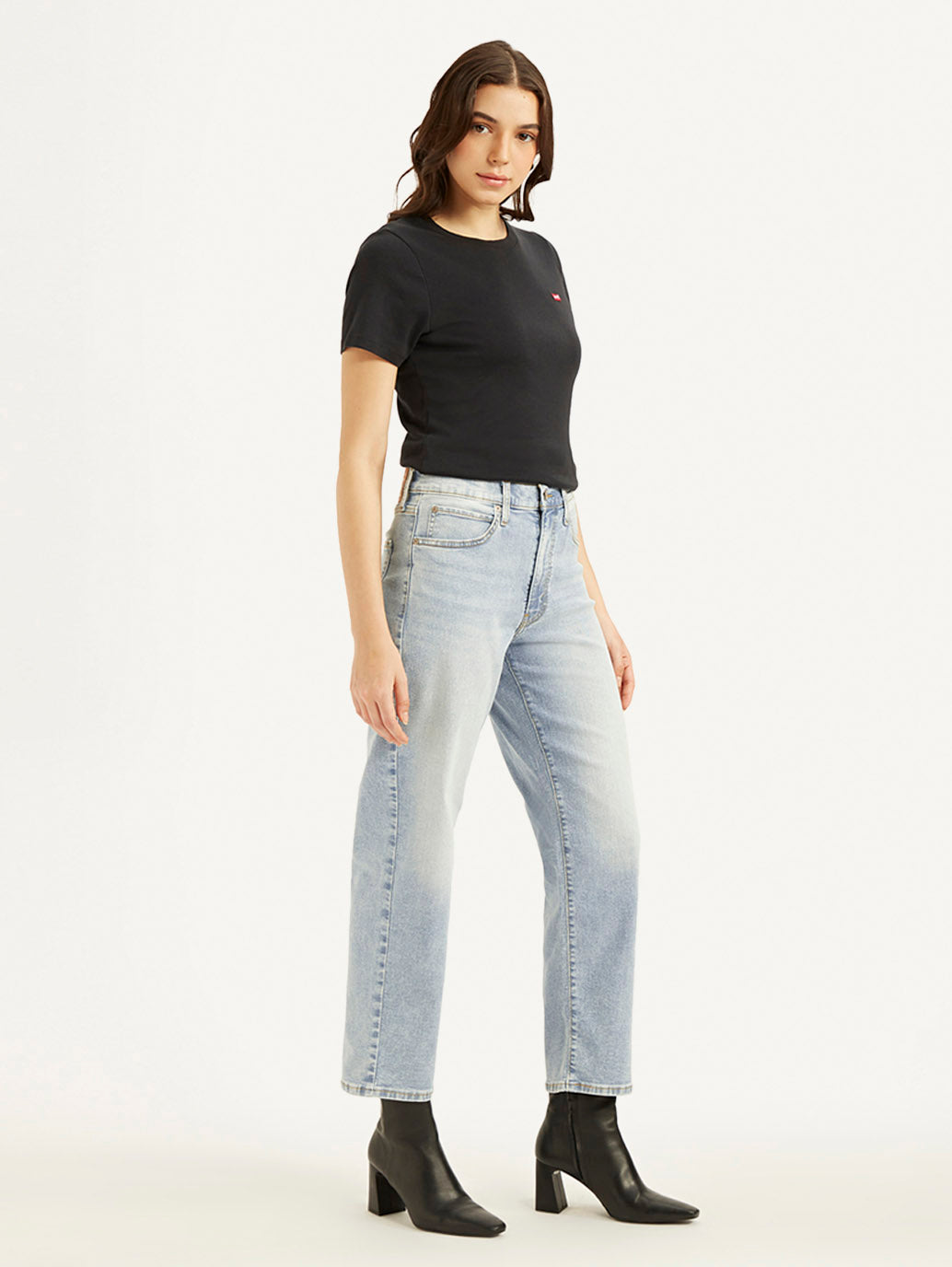 Women's 94 Blue Baggy Fit Mid Rise Jeans - Side View