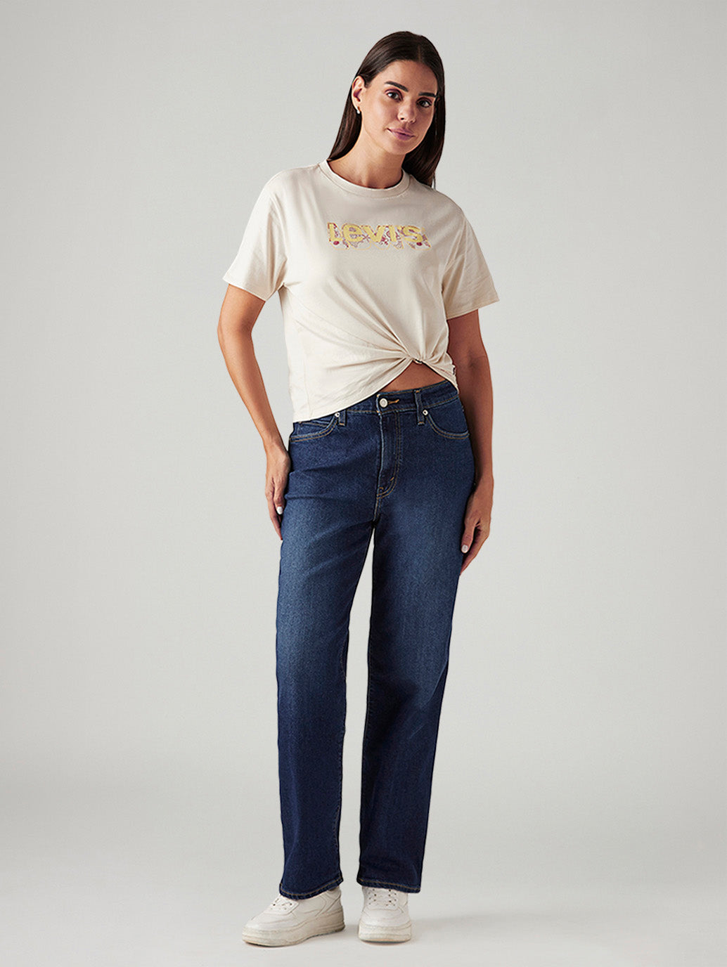 Women's 94 Dark Blue Baggy Fit Mid Rise Tinted Jeans - Styleshot View