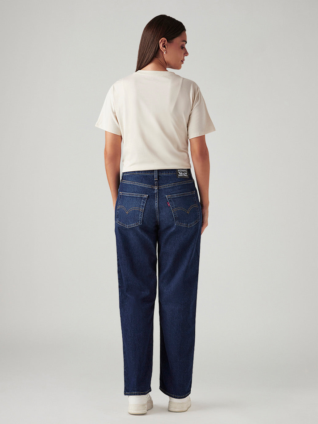 Women's 94 Dark Blue Baggy Fit Mid Rise Tinted Jeans - Back View