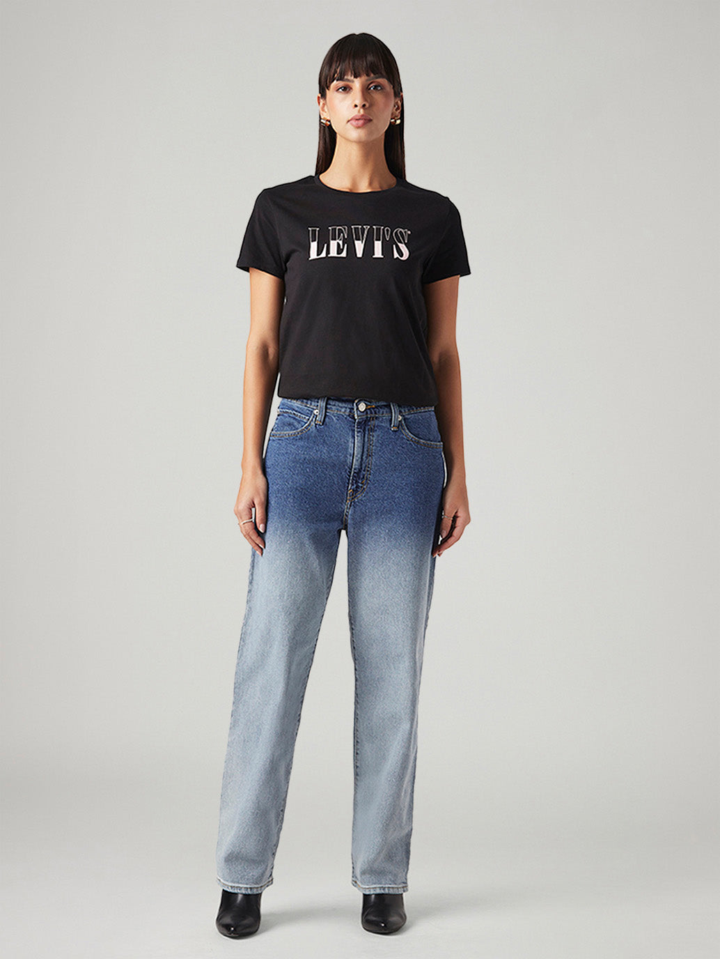 Women's 94 Light Blue Baggy Fit Mid Rise Jeans - Front View