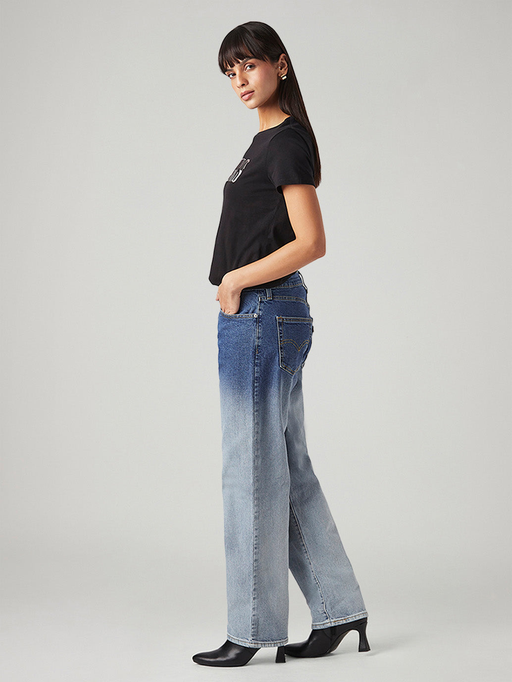 Women's 94 Light Blue Baggy Fit Mid Rise Jeans - Side View