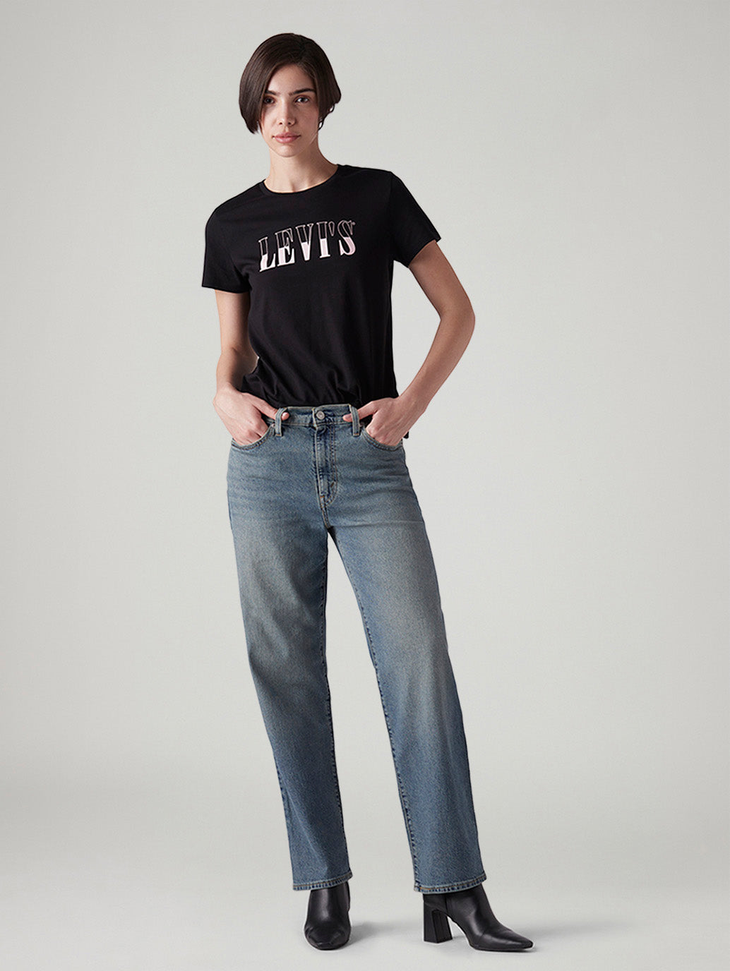 Women's 94 Blue Baggy Fit Mid Rise Jeans - Styleshot View