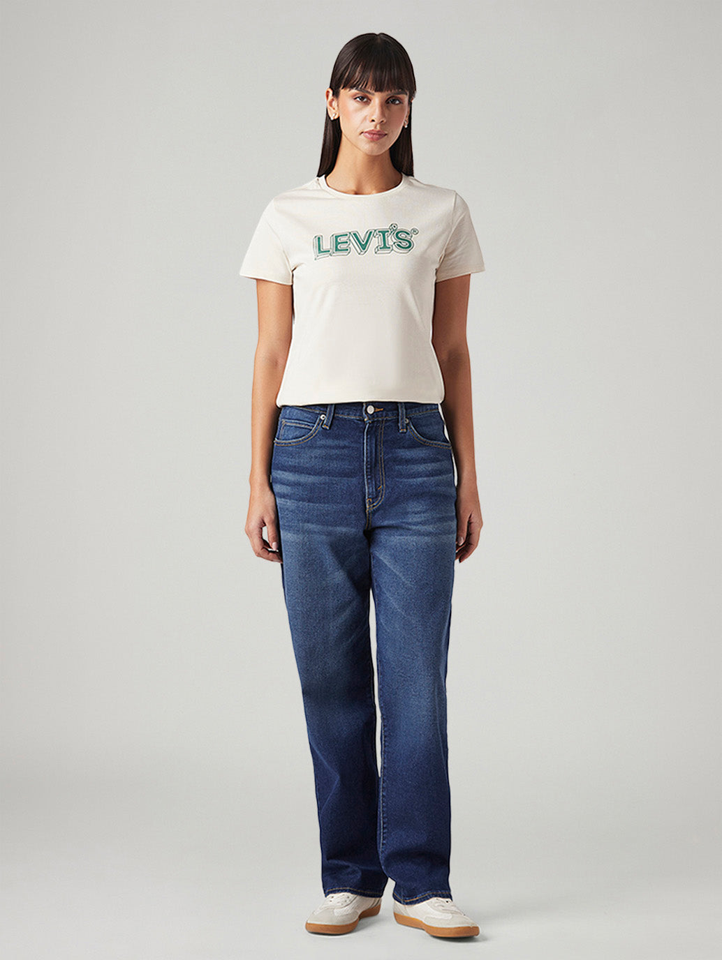 Women's 94 Blue Baggy Fit Mid Rise Jeans - Front View