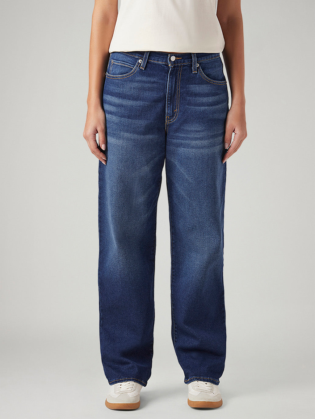 Women's 94 Blue Baggy Fit Mid Rise Jeans - Front View