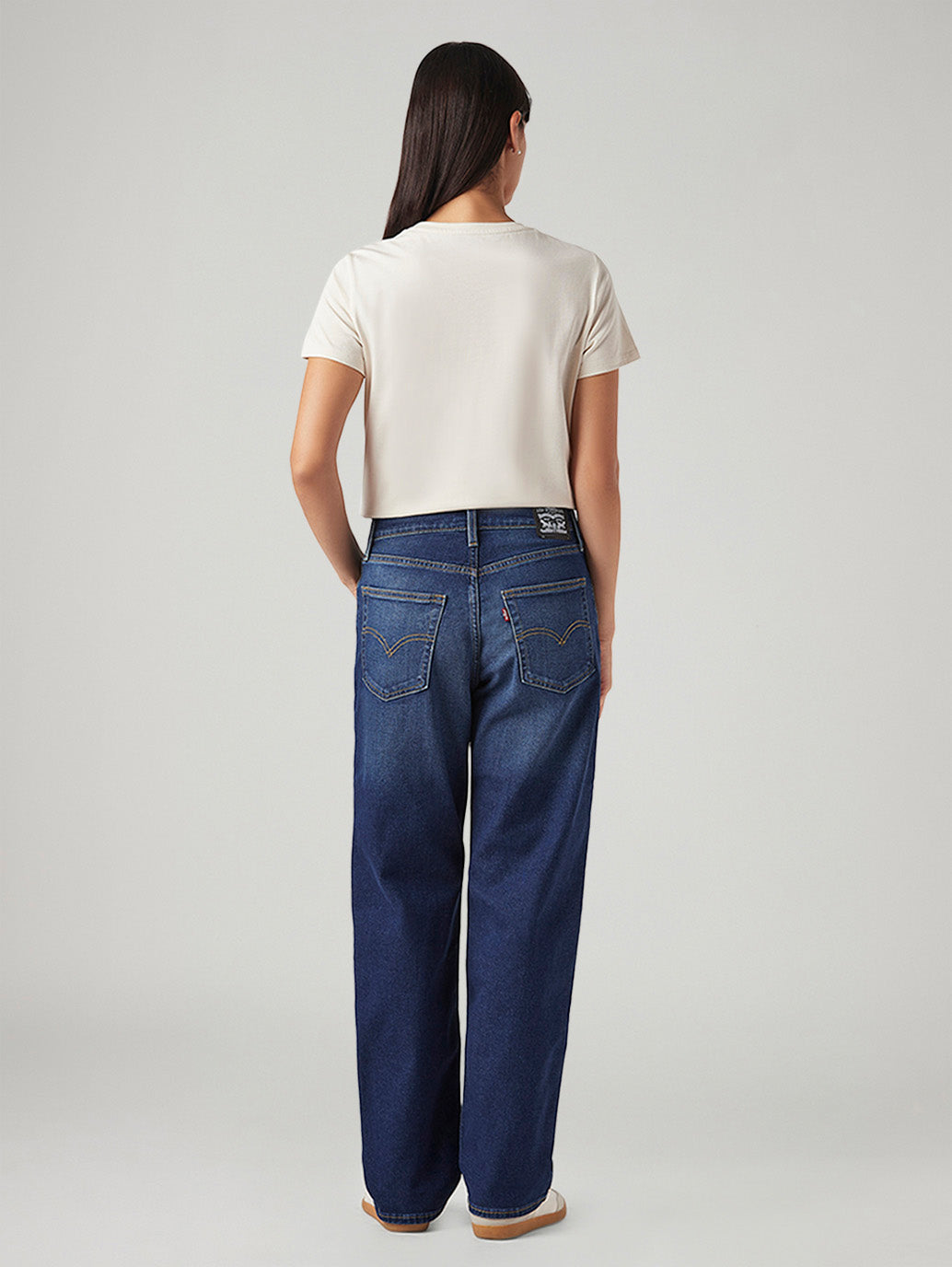 Women's 94 Blue Baggy Fit Mid Rise Jeans - Back View