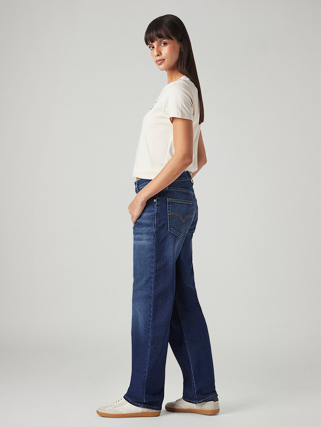 Women's 94 Blue Baggy Fit Mid Rise Jeans - Side View