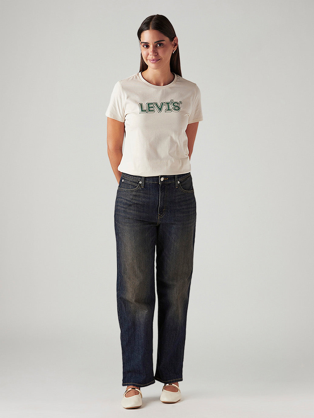 Women's 94 Dark Blue Baggy Fit Mid Rise Tinted Jeans - Front View