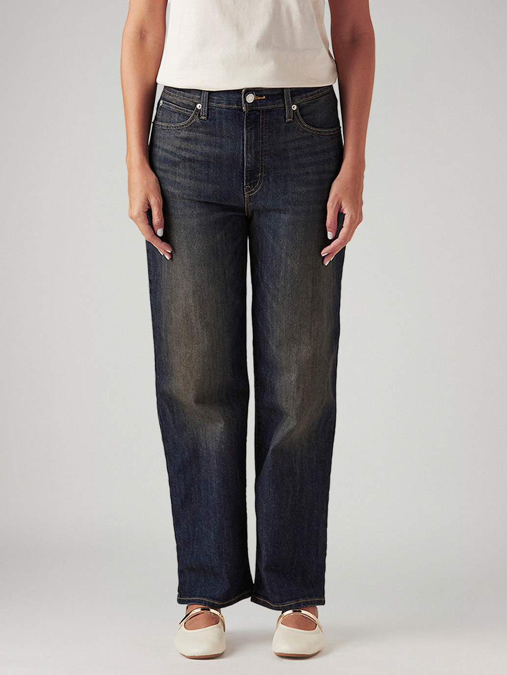 Women's 94 Dark Blue Baggy Fit Mid Rise Tinted Jeans - Front View