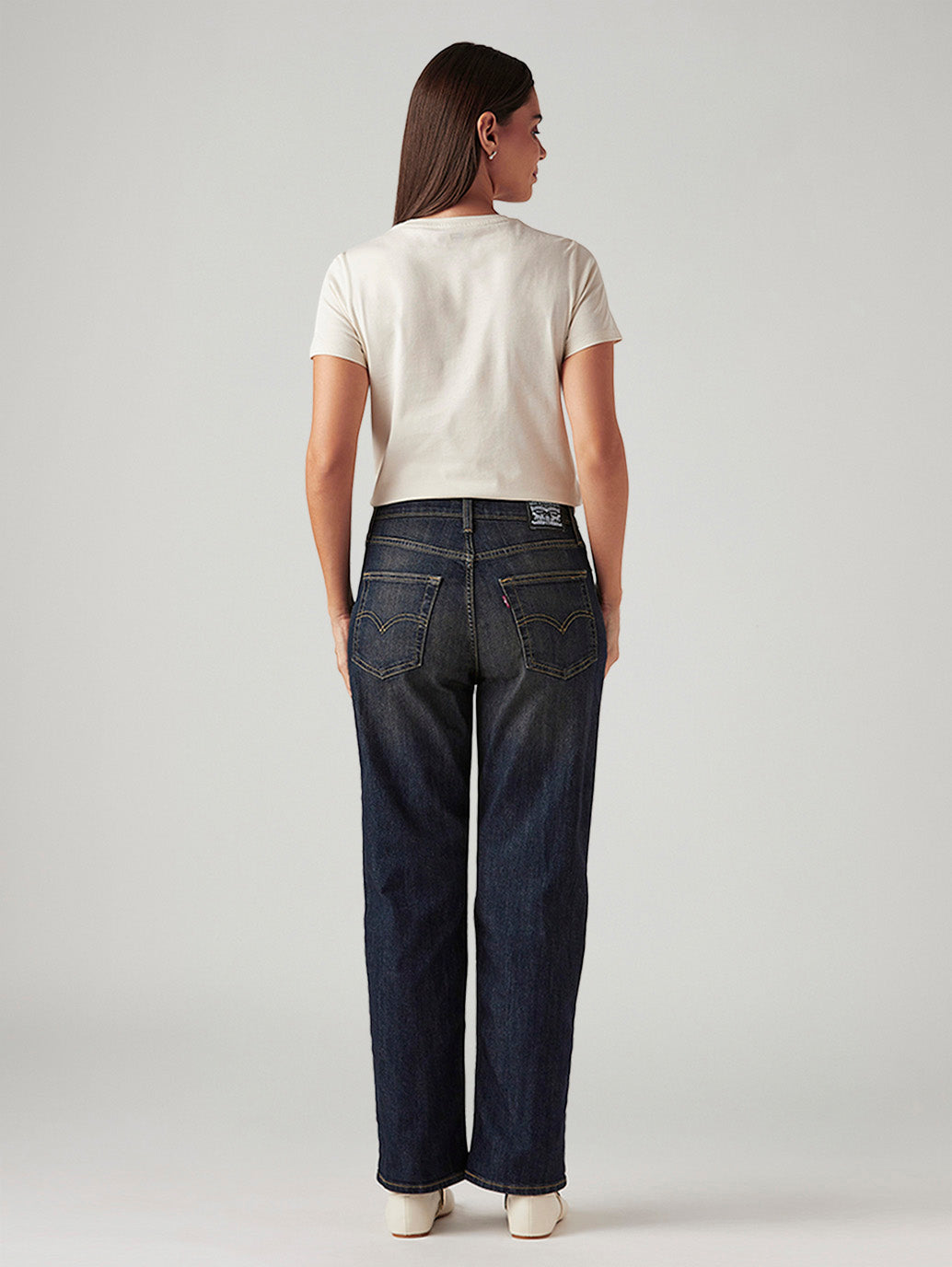 Women's 94 Dark Blue Baggy Fit Mid Rise Tinted Jeans - Back View