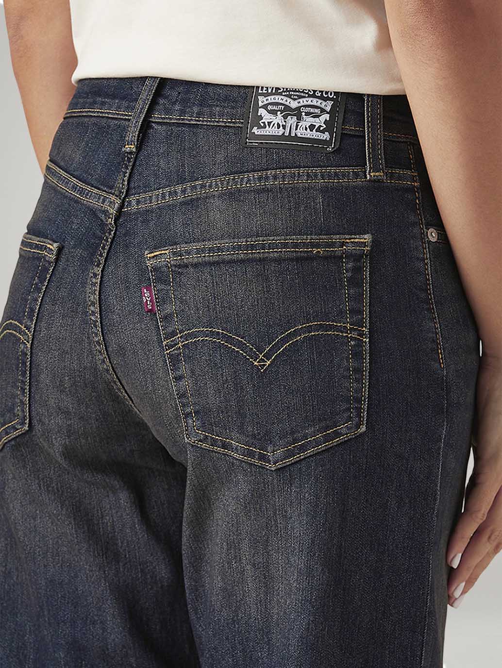 Women's 94 Dark Blue Baggy Fit Mid Rise Tinted Jeans - Detail View