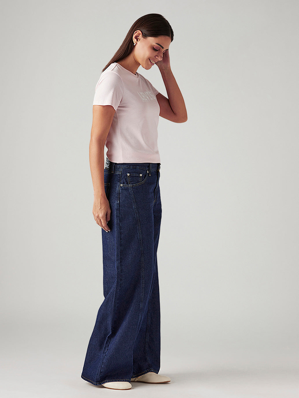 Women's 94 Dark Blue Baggy Fit Mid Rise Jeans - Side View