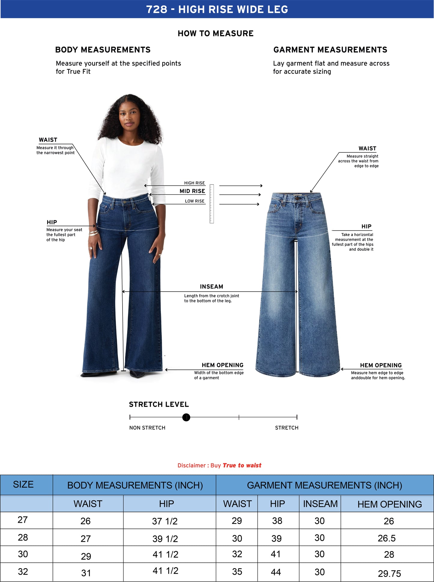 Women's 728 Black Wide Leg Fit High Rise Jeans - 11 View