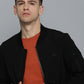 Men's Solid Band Neck Bomber Jacket - Front View