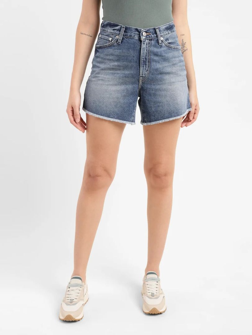 Women's High Rise Mid Indigo Regular Fit Denim Shorts - 258bc9e7-11b7-496d-b452-1362744f5f29 View
