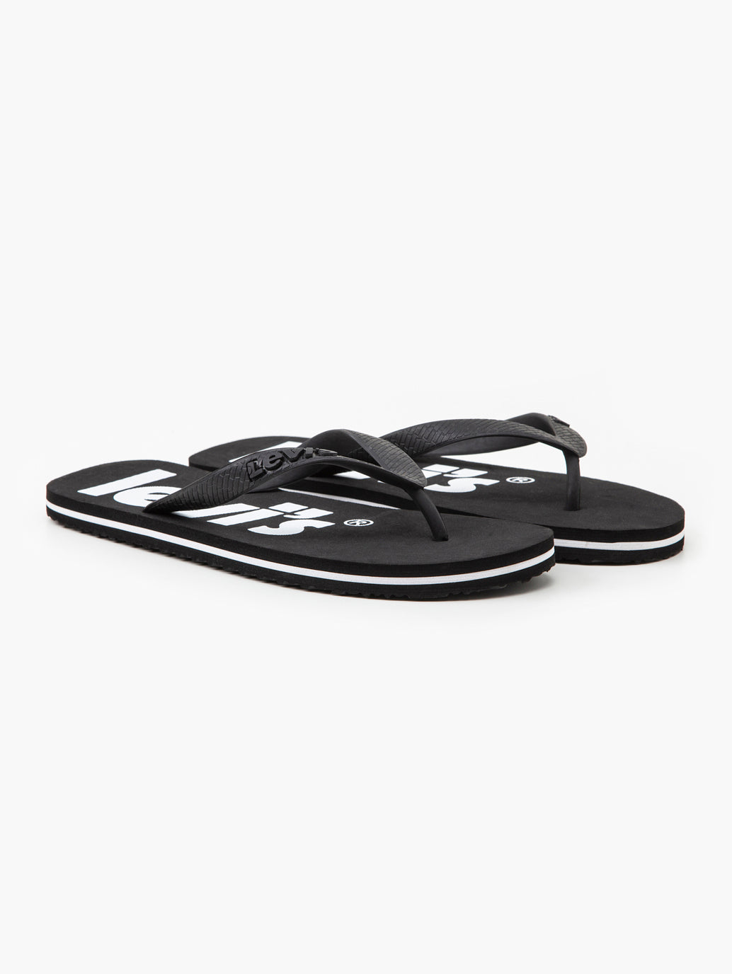 Men's Black Debossed & Printed Logo Flip-Flops - b477b8a3-3626-43e4-9a56-13159908f090 View