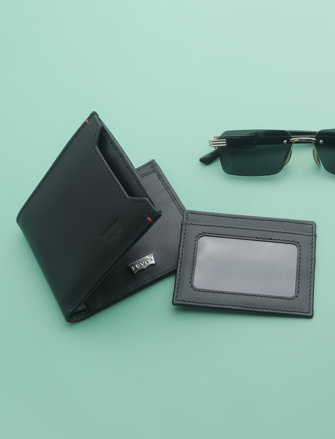 Men's Black Solid Bi-Fold Wallet - 1 View