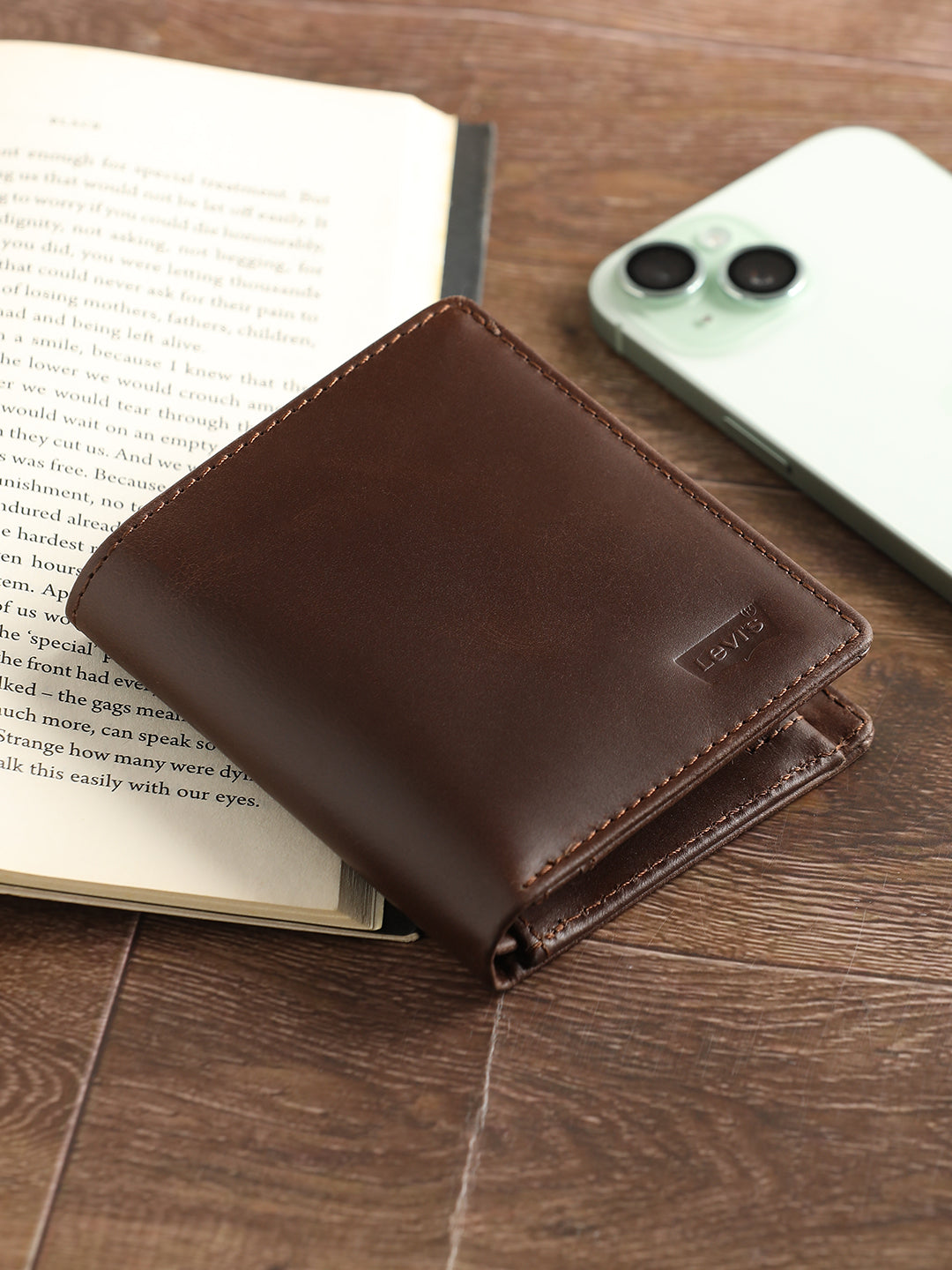 Men's Brown Solid Bi-Fold Wallet - 2 View