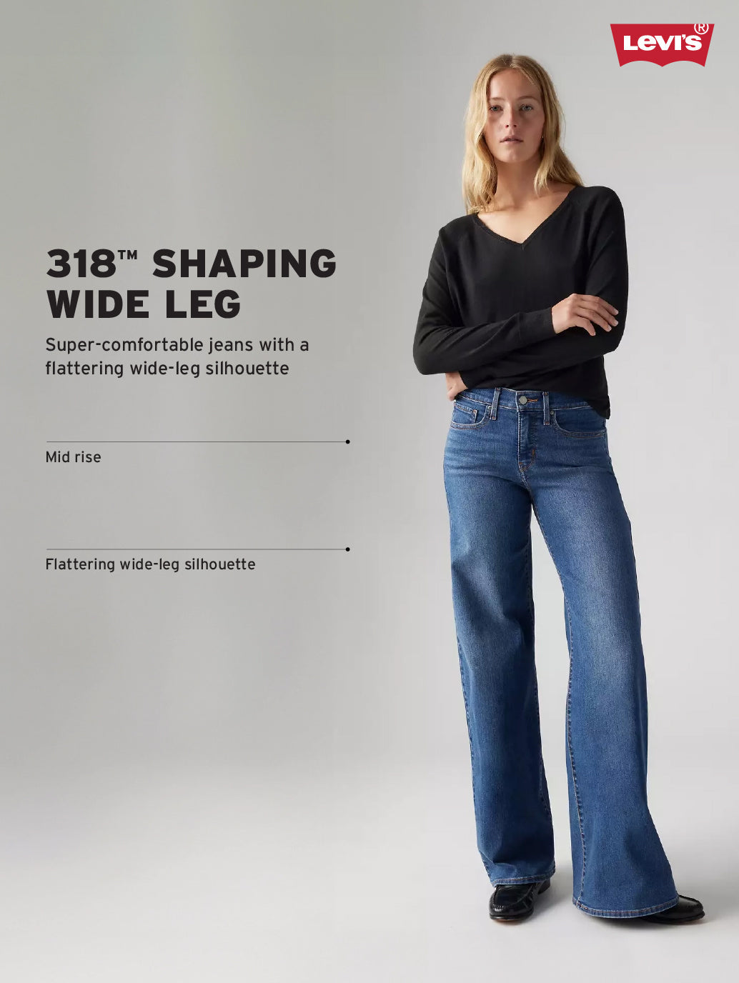 Women's 318 Blue Shaping Wide Leg Fit Mid Rise Jeans - 34f0d7d8-3006-4204-a8aa-1c6733c6f38e View