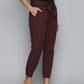 Women's Mid Rise Maroon Baggy Fit Trousers - 2 View